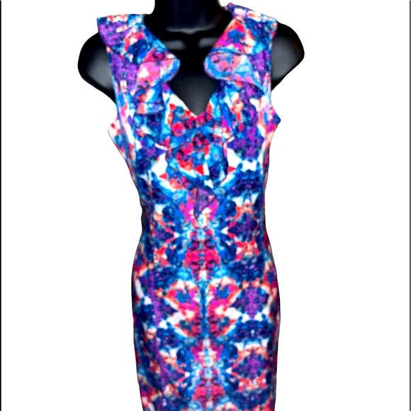 Andrew Marc New York Mini Pink | Blue |White | Dress Size 6 Zipper Ruffle - Picture 1 of 14